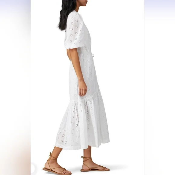 REBECCA TAYLOR LA VIE Lucie White Eyrlet Wrap Dress | Sz L / 10 - Picture 2 of 7